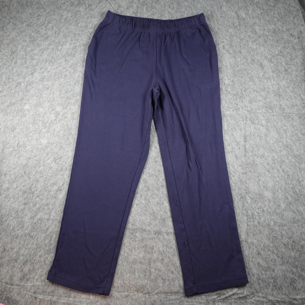 Woman Within Pants Women Large Navy Blue Elastic Waist Cotton Blend Casual Soft